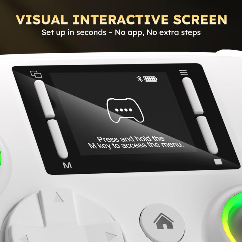 pedroshaw Interactive Screen Wireless Gaming Controller for PC/PS4/ Switch/Android/iOS, 4 Programmable Buttons, Turbo, 6-axis Gyro, Dual Vibration, RGB Lighting, Share, Screenshot, 1000mAh, Wake-up White - Image 2